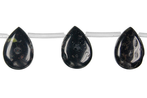 Black Leopardskin Jasper Beads - Flat Briolette - 13x18mm - 16-inch - unbranded beads for jewelry making