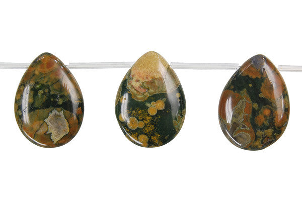 Rhyolite Beads - Flat Briolette - 18x25mm - 8-inch - unbranded beads for jewelry making