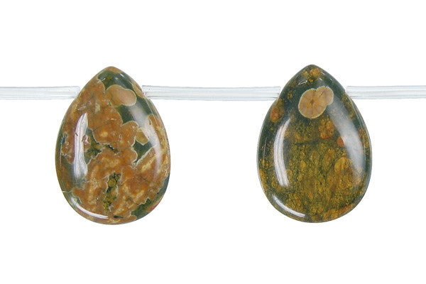 Rhyolite Beads - Flat Briolette - 13x18mm - 16-inch - unbranded beads for jewelry making