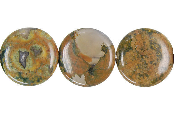 Rhyolite Beads - Coin - 20x20mm - 16-inch - unbranded beads for jewelry making