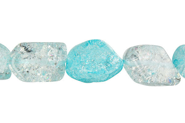 Chinese Crystal Beads - (Ice-Flake Faceted Nugget Aqua - 12x16mm - 16-inch - unbranded beads for jewelry making