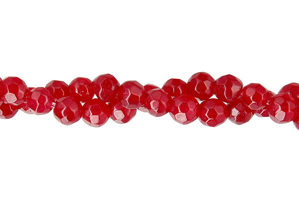 Marble (Dyed) Beads - Faceted Round (Ruby) - 4mm - 15-inch - unbranded beads for jewelry making