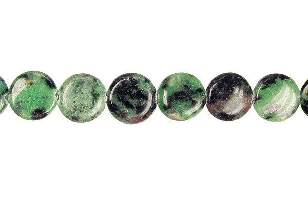 Ruby Zoisite Beads - Coin - 8x8mm - 16-inch - unbranded beads for jewelry making