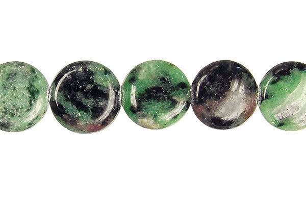 Ruby Zoisite Beads - Coin - 12x12mm - 16-inch - unbranded beads for jewelry making
