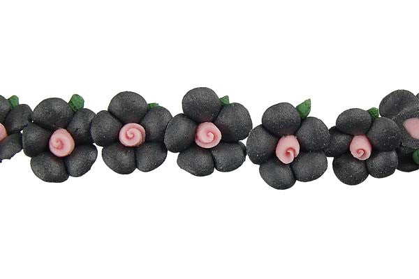 Poly Clay Flower (Black) - 10x10mm - Pack of 10 - unbranded Clay pendant for jewelry making