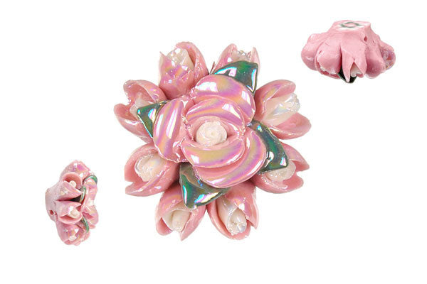 Poly Clay Flower (Pink 088) - 30x30mm - Piece - unbranded Clay pendant for jewelry making