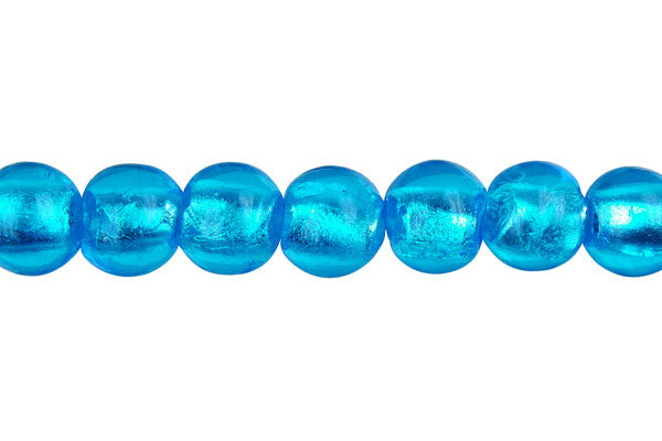 Lampwork Foil Glass Round & Coin Beads - Round - Sky Blue - 10mm 15-inch - unbranded beads for jewelry making