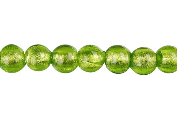 Lampwork Foil Glass Round & Coin Beads - Round - Peridot - 10mm 15-inch - unbranded beads for jewelry making