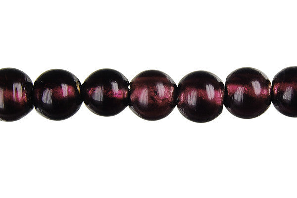 Lampwork Foil Glass Round & Coin Beads - Round - Dark Purple - 10mm 15-inch - unbranded beads for jewelry making