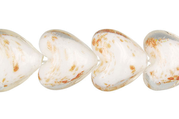 Lampwork Foil Glass Heart & Leaf Beads - Heart - White - 20x20mm 14-inch - unbranded beads for jewelry making