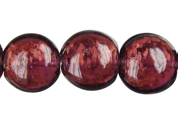 Lampwork Foil Glass Button Beads - Button - Purple - 20x20mm 16-inch - unbranded beads for jewelry making