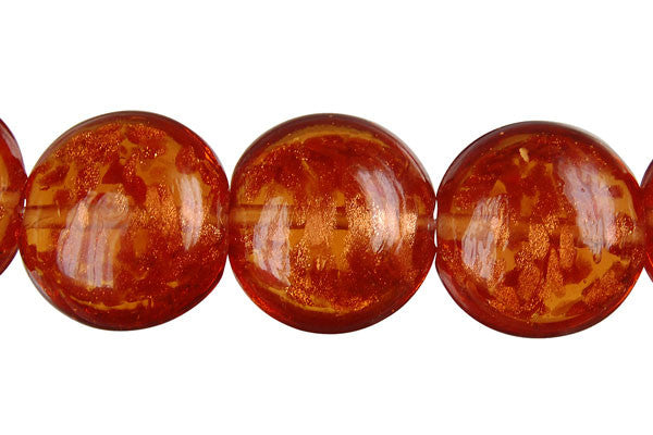 Lampwork Foil Glass Button Beads - Button - Amber - 20x20mm 16-inch - unbranded beads for jewelry making