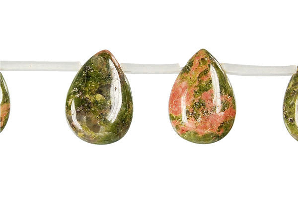 Unakite Beads - Brazil) Flat Briolette - 18x25mm - 8-inch - unbranded beads for jewelry making