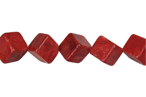 Red Sponge Coral Beads - Cube (Corner Drilled) - 12x12mm - 16-inch - unbranded beads for jewelry making