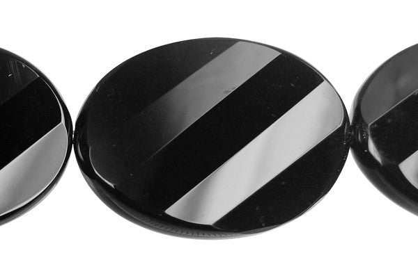 Black Onyx Beads - Faceted Twisted Flat Oval - 30x40mm - 16-inch - unbranded beads for jewelry making