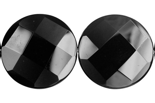 Black Onyx Beads - Faceted Coin - 30x30mm - 16-inch - unbranded beads for jewelry making