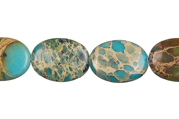 Aqua Terra Jasper Beads - Green) Flat Oval - 15x20mm - 16-inch - unbranded beads for jewelry making