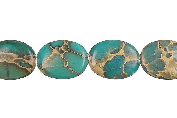 Aqua Terra Jasper Beads - Green) Flat Oval - 13x18mm - 16-inch - unbranded beads for jewelry making