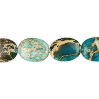 Aqua Terra Jasper Beads - Green) Flat Oval - 12x16mm - 16-inch - unbranded beads for jewelry making