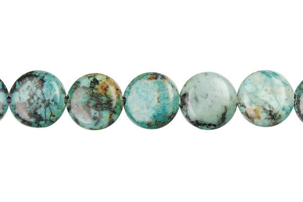 African Turquoise Beads - Coin - 10x10mm - 16-inch - unbranded beads for jewelry making
