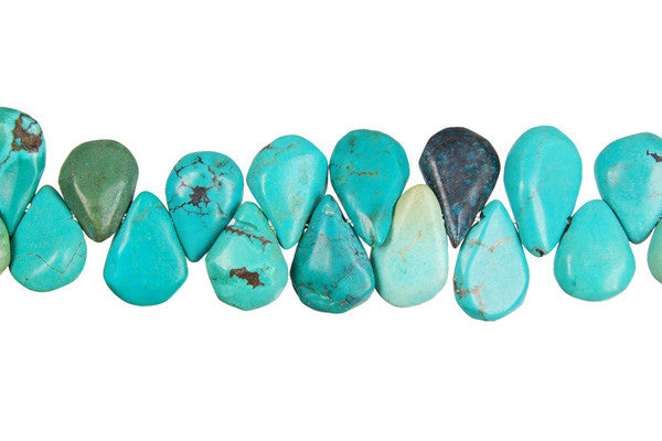 Turquoise Beads - Stabilized) Flat Briolette - 10-14mm - 16-inch - unbranded beads for jewelry making