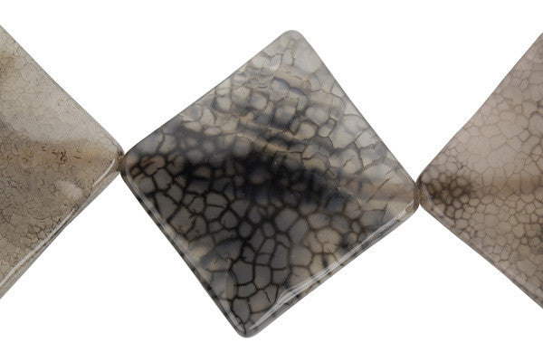 Dragon Vein Agate Beads - Black) Wavy Diamond Square - 25x25mm - 14-15-inch - unbranded beads for jewelry making