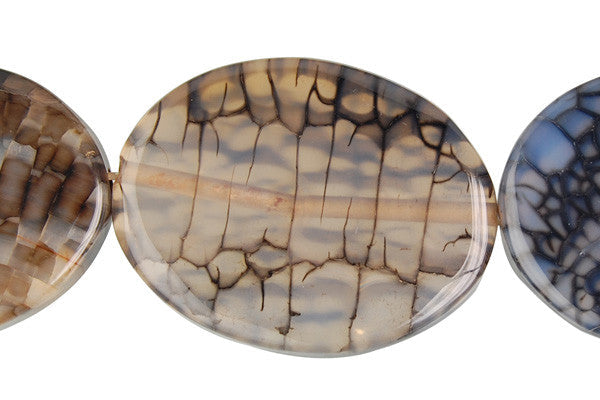 Dragon Vein Agate Beads - Black) Flat Oval - 30x40mm - 14-15-inch - unbranded beads for jewelry making