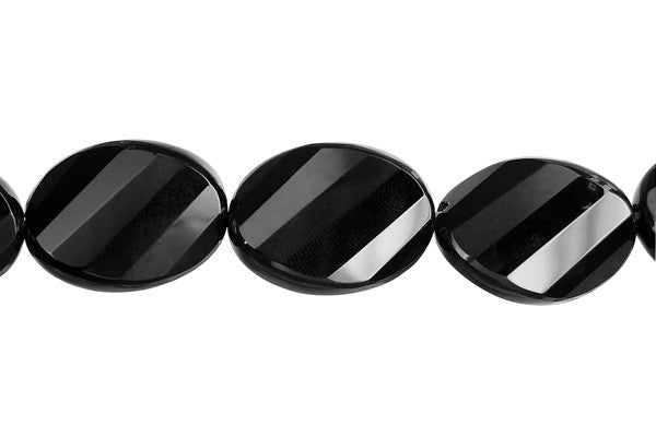 Black Onyx Beads - Faceted Twisted Flat Oval - 22x30mm - 16-inch - unbranded beads for jewelry making