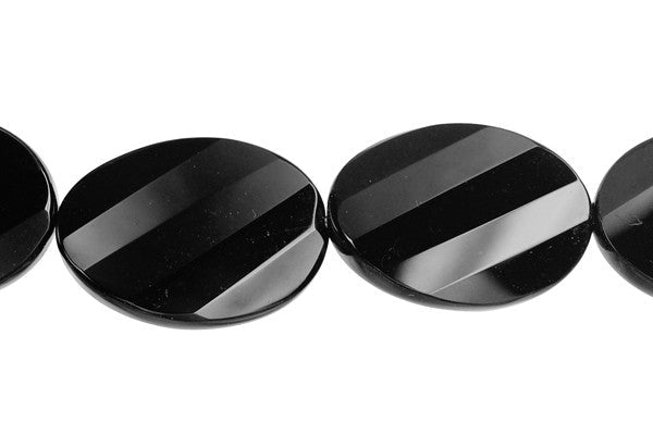 Black Onyx Beads - Faceted Twisted Flat Oval - 18x25mm - 16-inch - unbranded beads for jewelry making