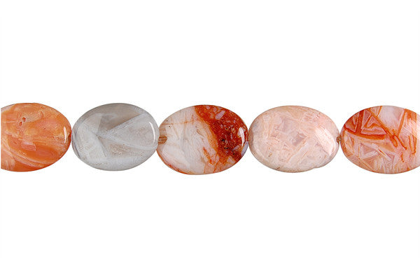 Bamboo Leaf Agate Beads - Red) Flat Oval - 13x18mm - 16-inch - unbranded beads for jewelry making