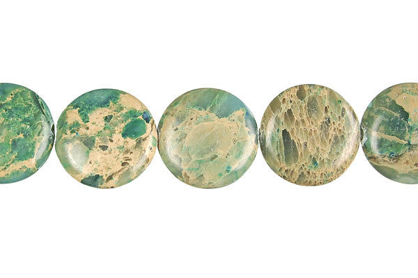 Aqua Terra Jasper Beads - Stabilized) Coin - 15x15mm - 16-inch - unbranded beads for jewelry making