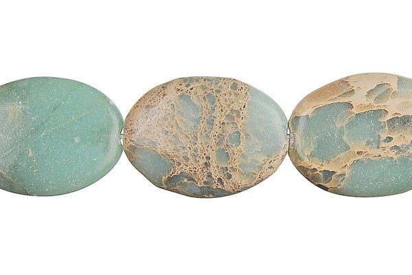 Aqua Terra Jasper Beads - Flat Oval - 15x20mm - 16-inch - unbranded beads for jewelry making