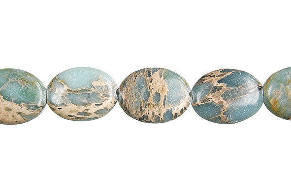 Aqua Terra Jasper Beads - Flat Oval - 18x25mm - 16-inch - unbranded beads for jewelry making
