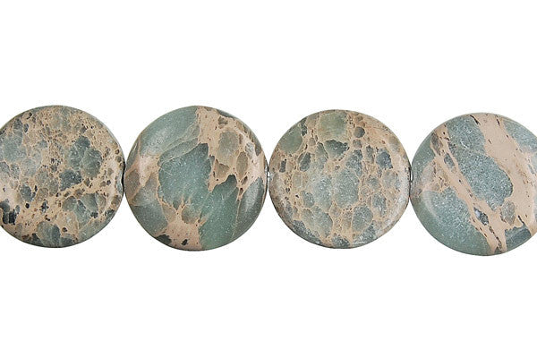 Aqua Terra Jasper Beads - Coin - 16x16mm - 16-inch - unbranded beads for jewelry making
