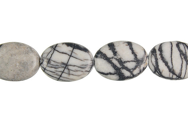 Spider Webbed Jasper Beads - Flat Oval - 13x18mm - 16-inch - unbranded beads for jewelry making