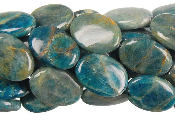 Apatite Beads - Flat Oval (B) - 13x18mm - 16-inch - unbranded beads for jewelry making