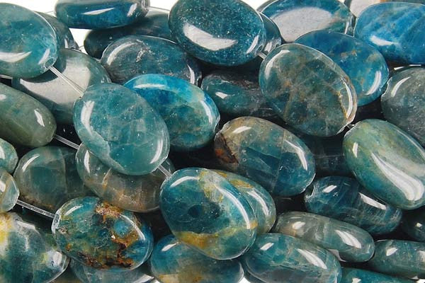 Apatite Beads - Flat Oval (B) - 10x14mm - 16-inch - unbranded beads for jewelry making