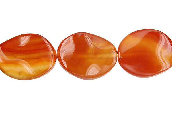 Red Agate Beads - Wavy Flat Oval - 15x20mm - 14-15-inch - unbranded beads for jewelry making
