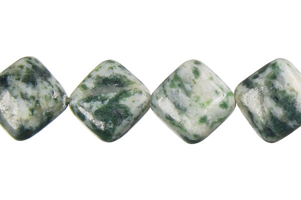 Green Spot Agate Beads - Diamond Square - 12x12mm - 16-inch - unbranded beads for jewelry making