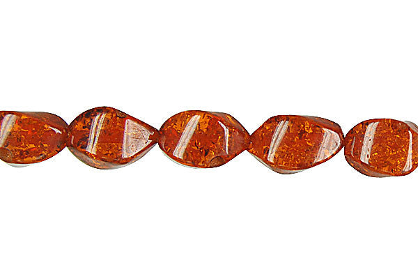 Synthetic Amber Beads - Synthetic Amber (Dark) Twist Square Rice - 8x12mm - 16-inch - unbranded beads for jewelry making