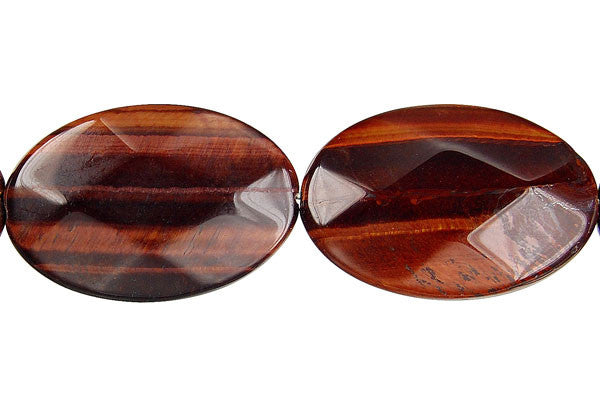Red Tiger's Eye Beads - Red Tiger Eye Faceted Flat Oval - 20x30mm - 16-inch - unbranded beads for jewelry making