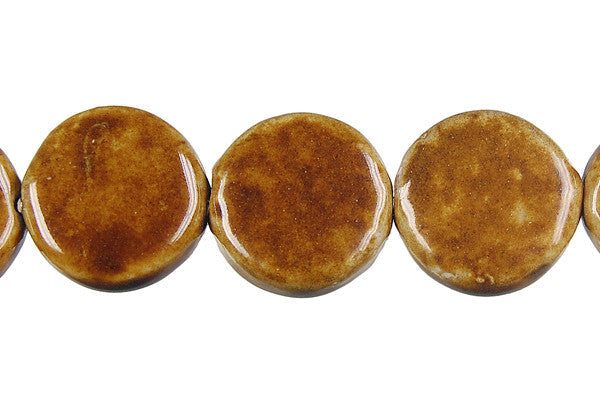 Porcelain Ceramic Beads - Coin (Coffee) - 18x18mm - 16-inch - unbranded beads for jewelry making