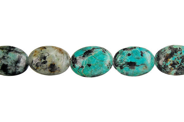 African Turquoise Beads - Flat Oval - 10x14mm - 16-inch - unbranded beads for jewelry making