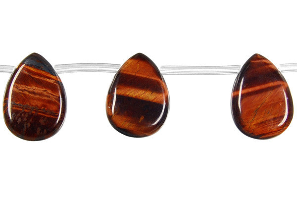 Red Tiger's Eye Beads - Red Tiger Eye Flat Briolette - 13x18mm - 16-inch - unbranded beads for jewelry making