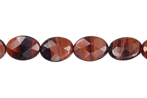 Red Tiger's Eye Beads - Red Tiger Eye Faceted Flat Oval - 10x14mm - 16-inch - unbranded beads for jewelry making