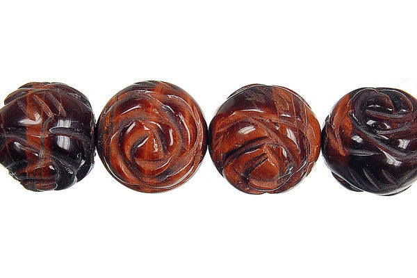 Red Tiger's Eye Beads - Red Tiger Eye Carved Rose (Round) - 16mm - 16-inch - unbranded beads for jewelry making