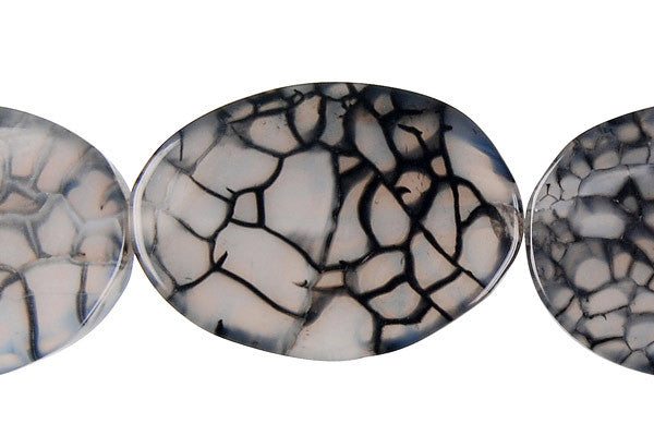 Dragon Vein Agate Beads - Black) Flat Oval - 25x35mm - 14-15-inch - unbranded beads for jewelry making