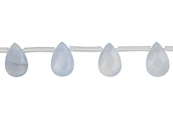 Blue Chalcedony Beads - Faceted Flat Briolette Beads - 8x12mm - 16-inch - unbranded beads for jewelry making