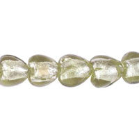 Lampwork Foil Glass Heart & Leaf Beads - Flat Heart - Olivine - 12x12mm 14-15-inch - unbranded beads for jewelry making