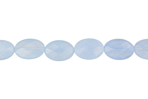 Blue Chalcedony Beads - Faceted Flat Oval - 8x12mm - 16-inch - unbranded beads for jewelry making